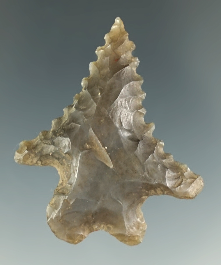 Excellent serrations on this 1 3/4" Bifurcate made from Knox Flint found in Mercer Co., KY.