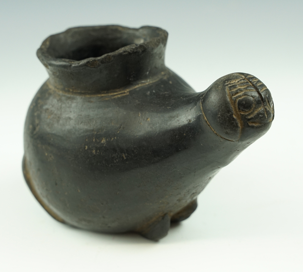 5 7/8" long pre-Columbian Blackware pottery effigy container. Exact found location unknown.