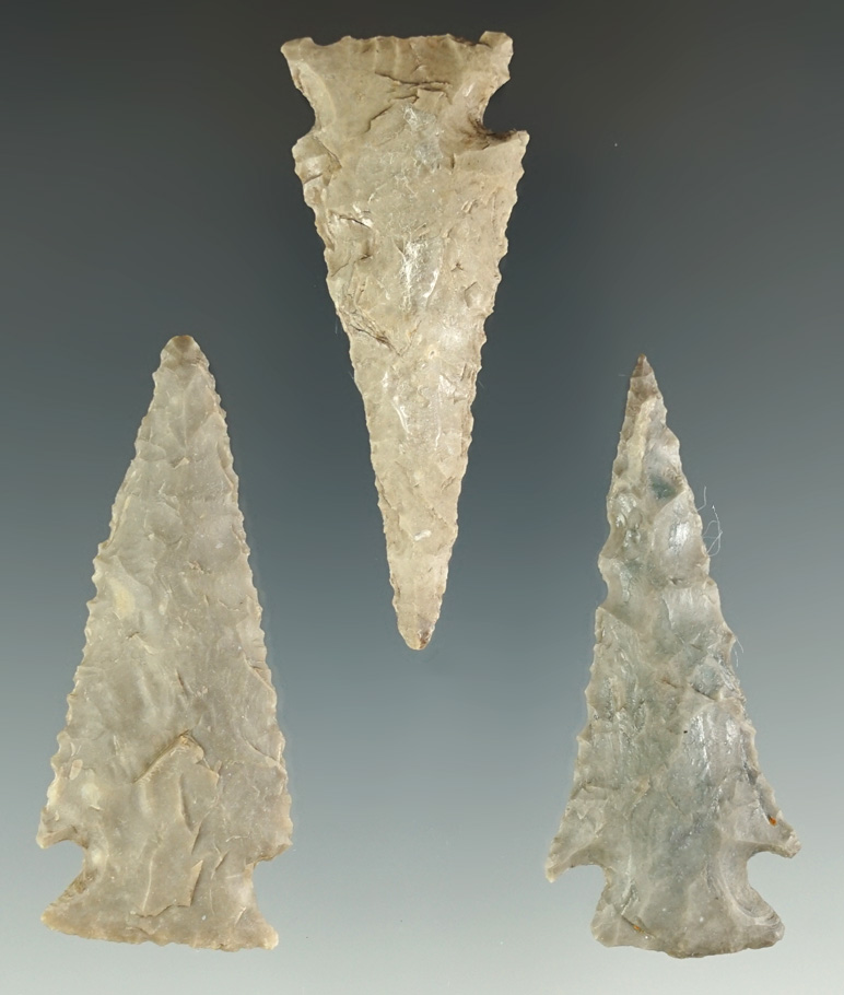 Ex. Museum! Set of three Ensor Points found in Texas, largest is 2 14".