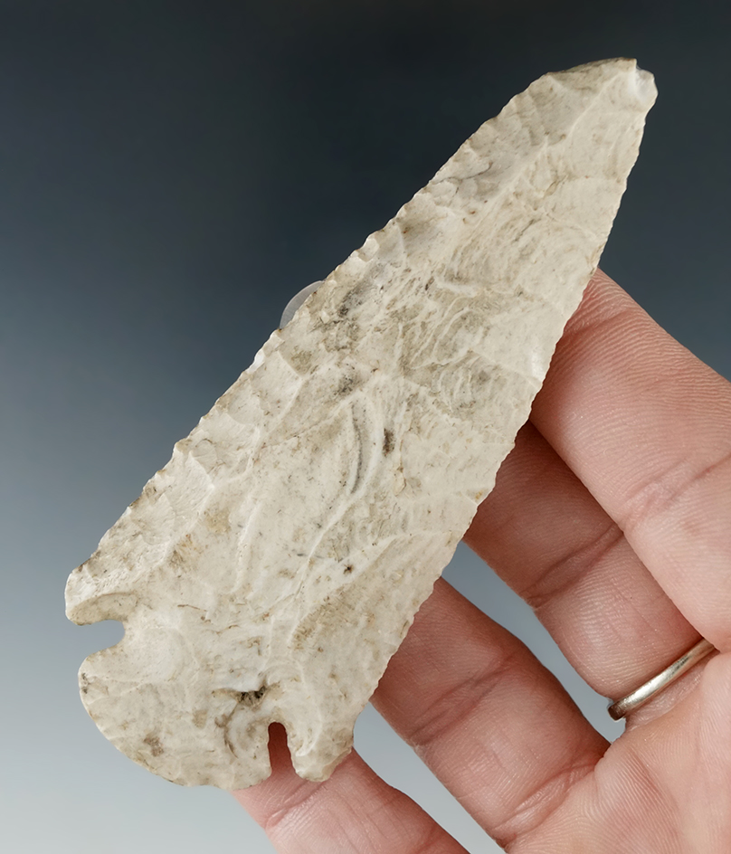 Steeply beveled 3 9/16" Dovetail found in Illinois with some tip damage - could easily be restored.