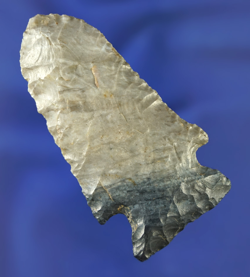 2 13/16" Archaic Cornernotch found in Ohio made from beautiful bicolored Upper  Mercer Flint.