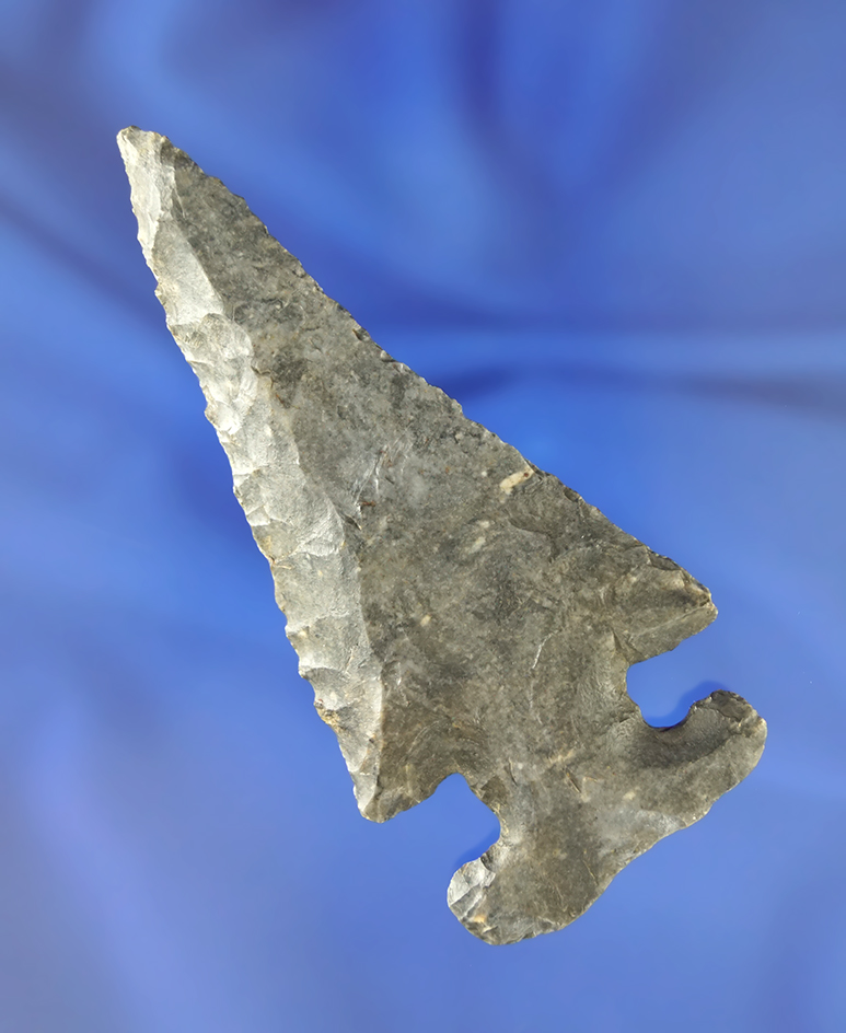 3 11/16" Coshocton Flint Thebes E-Notch found in Ohio. Ex. Jim Hovan collection.