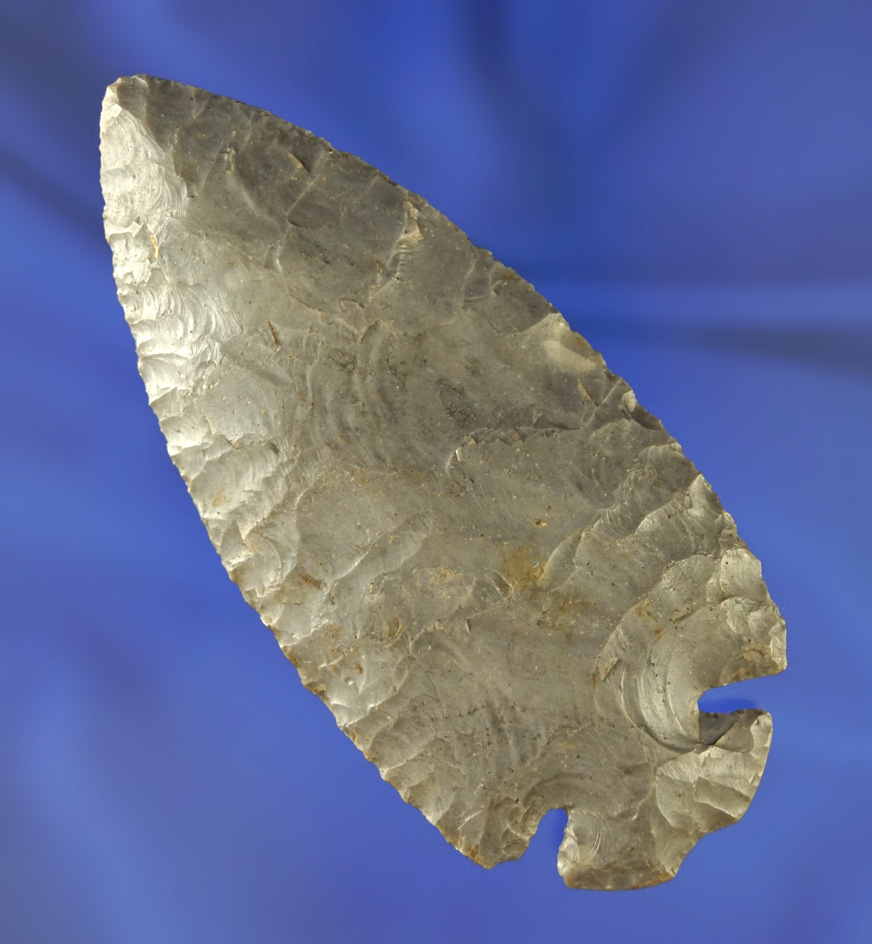 3 7/8" Highly patinated Hornstone Notched-Base Dovetail found in Xenia, Ohio.