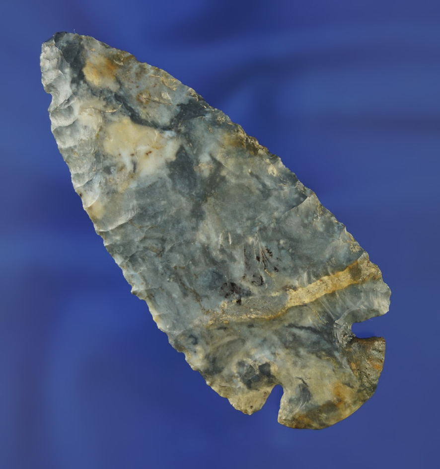 3 7/16" Dovetail - beautiful Multi-colored Flint with restoration to one basal corner - Ohio.