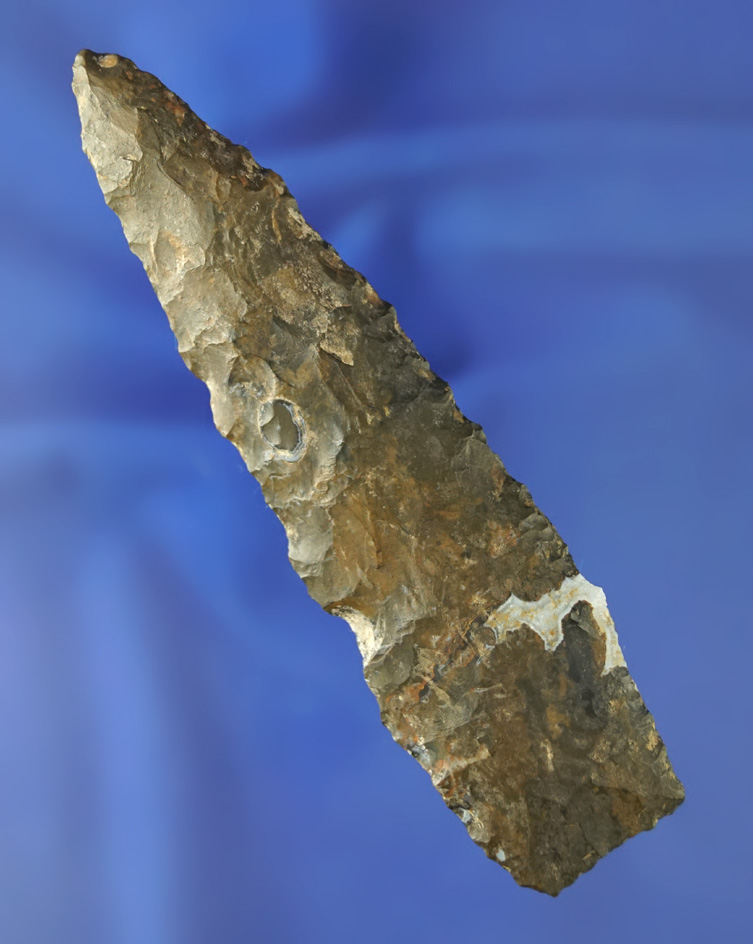 4 3/4" Paleo Stemmed Lance - highly patinated Coshocton Flint with Quartz inclusion.  Xenia Ohio.