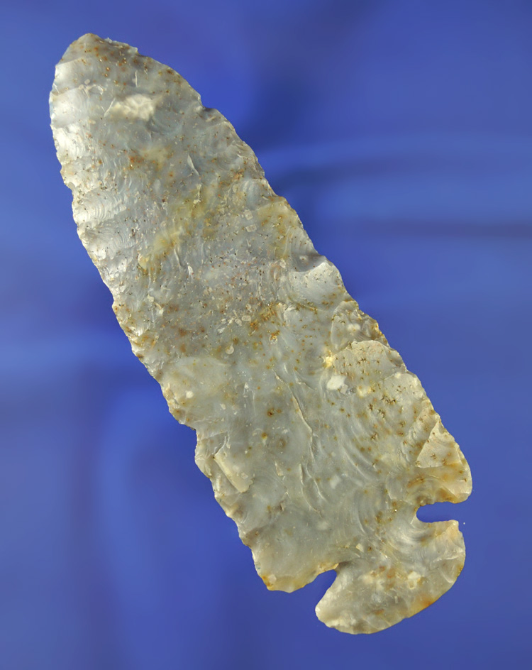 5 1/8" Archaic Dovetail made from Flint Ridge Chalcedony.  Found in the Auglaize River area, Ohio.