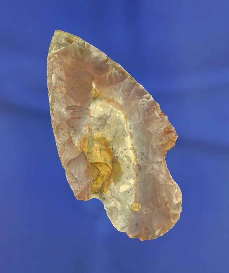 3 7/8" Adena made from purple Flint Ridge Flint found in Ohio. Ex. Jim Miller. Bennett COA.