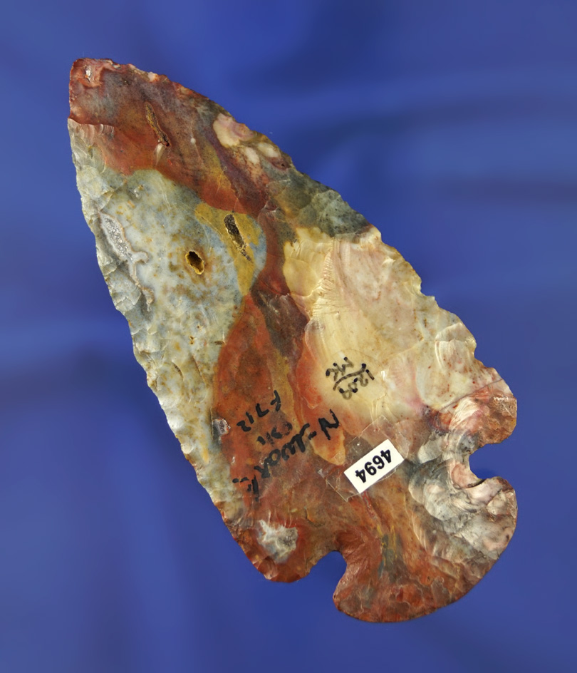 Incredible color! 3 7/8" Flint Ridge Flint Dovetail with minor restoration to basal corners -  Ohio.