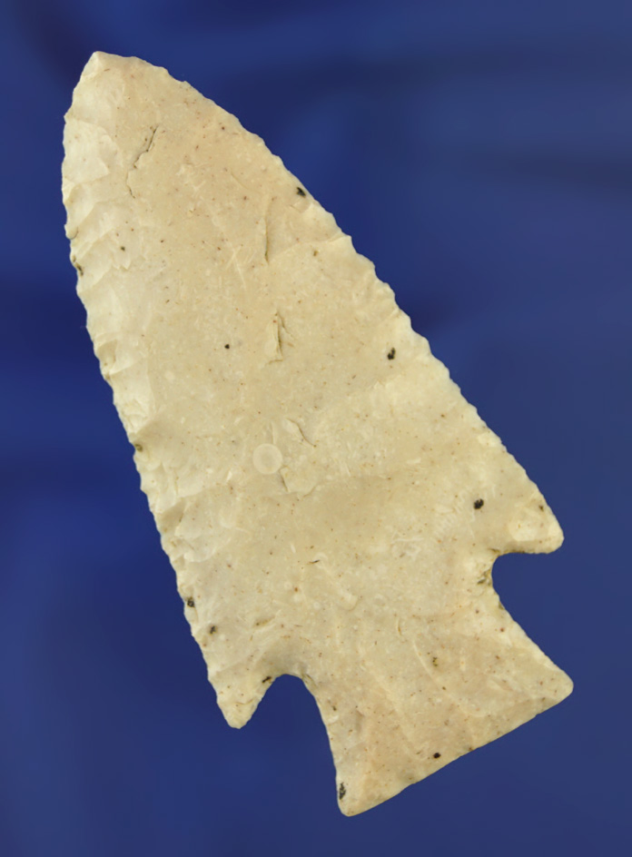 3 5/16" well styled and nicely flaked Hardin found in St. Louis Co.,  Missouri. Ex. Van Bibber.