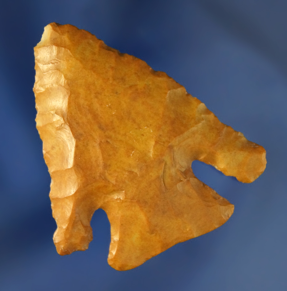 2 1/8" Archaic Deep Notch made from beautifully patinated flint found in Paulding Co.,  Ohio.