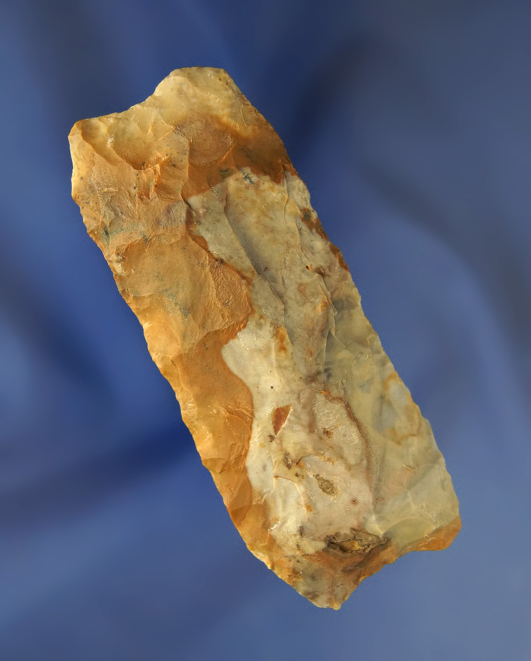 Heavily Patinated 3 7/16" Paleo Square Knife made from beautifully colored Flint Ridge Flint.  Ohio.