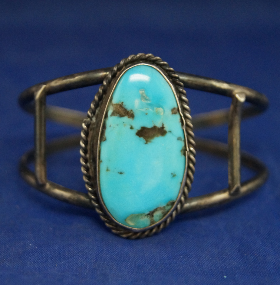 Nicely Crafted Antique Silver and Turquoise Zuni Bracelet.