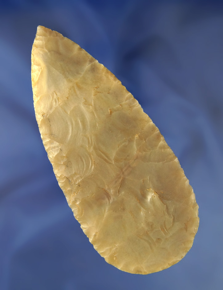 Excellent flaking on this 4 13/16" semi translucent Flint Ridge Flint Adena Blade Crawford Co.,  Ohi