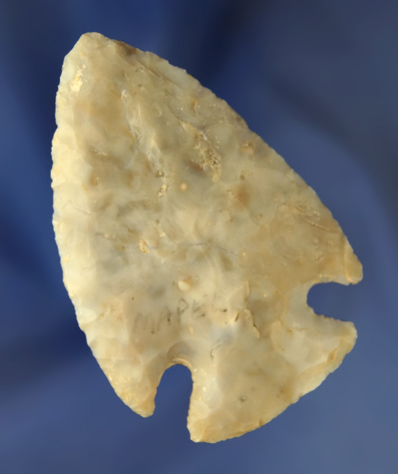 3" Flint Ridge Flint Cornernotch found in Ross Co.,  Ohio.