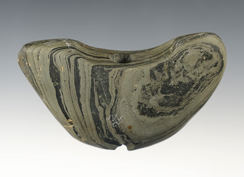 Uniquely styled 3 13/16" Bannerstone - Madison Co., Indiana. Ex. Pamela Mallery collection.