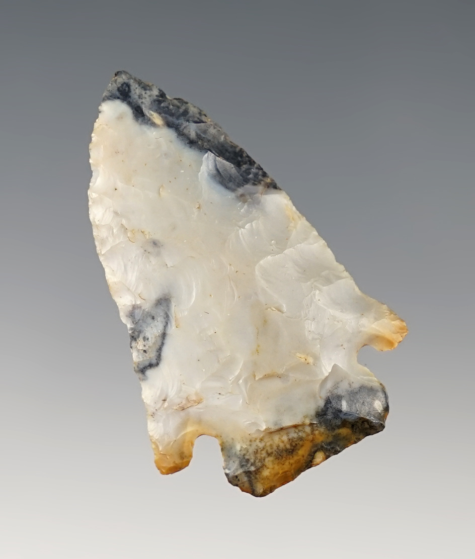 Exceptional flaking on this 1 3/4" Ohio Archaic Cornernotch made from high grade flint.