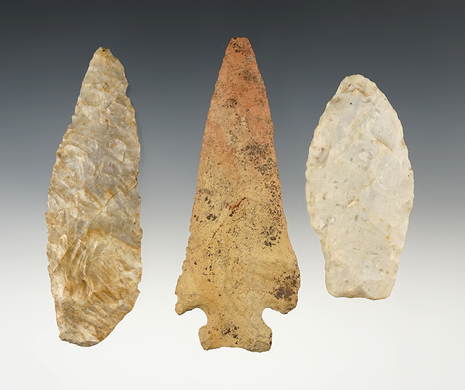 Set of 3 larger points found in Stark Co., Ohio. The largest is 4 1/4".