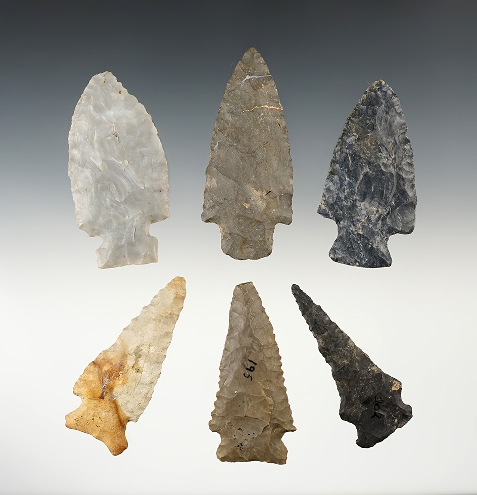 Set of 6 well made Ohio points. The largest is 3 3/16".