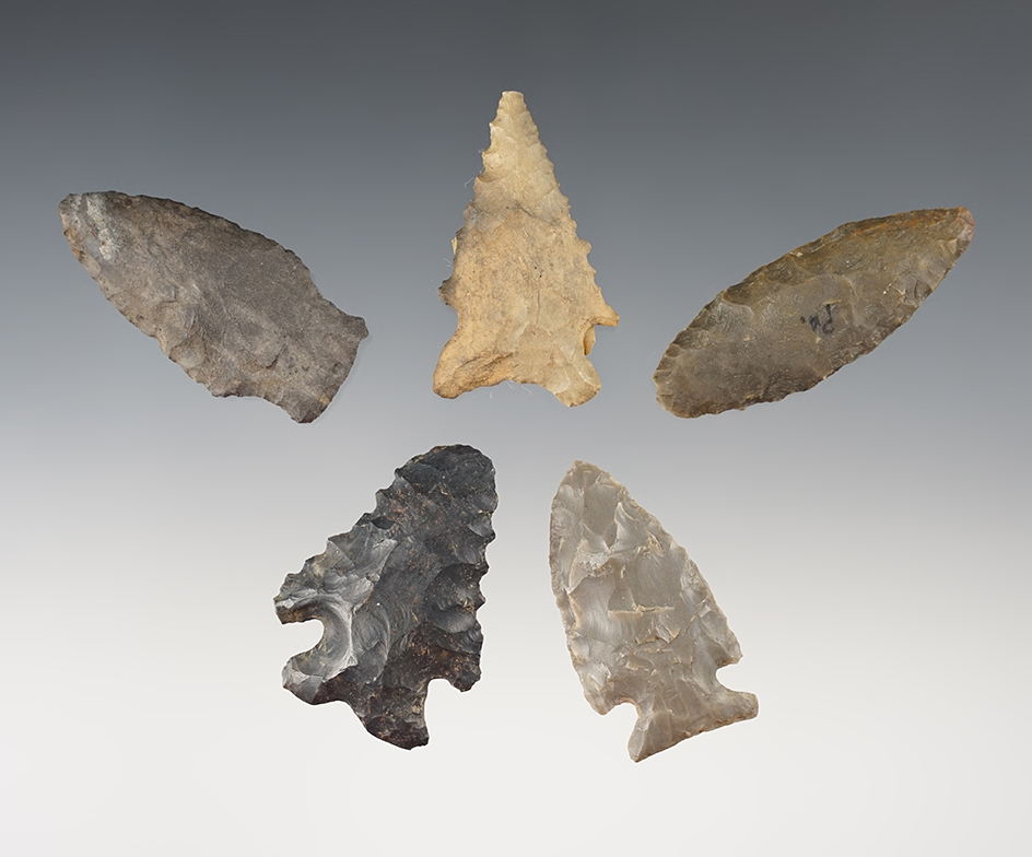 Set of 5 nice Ohio points in good condition. The largest is 2 3/16".