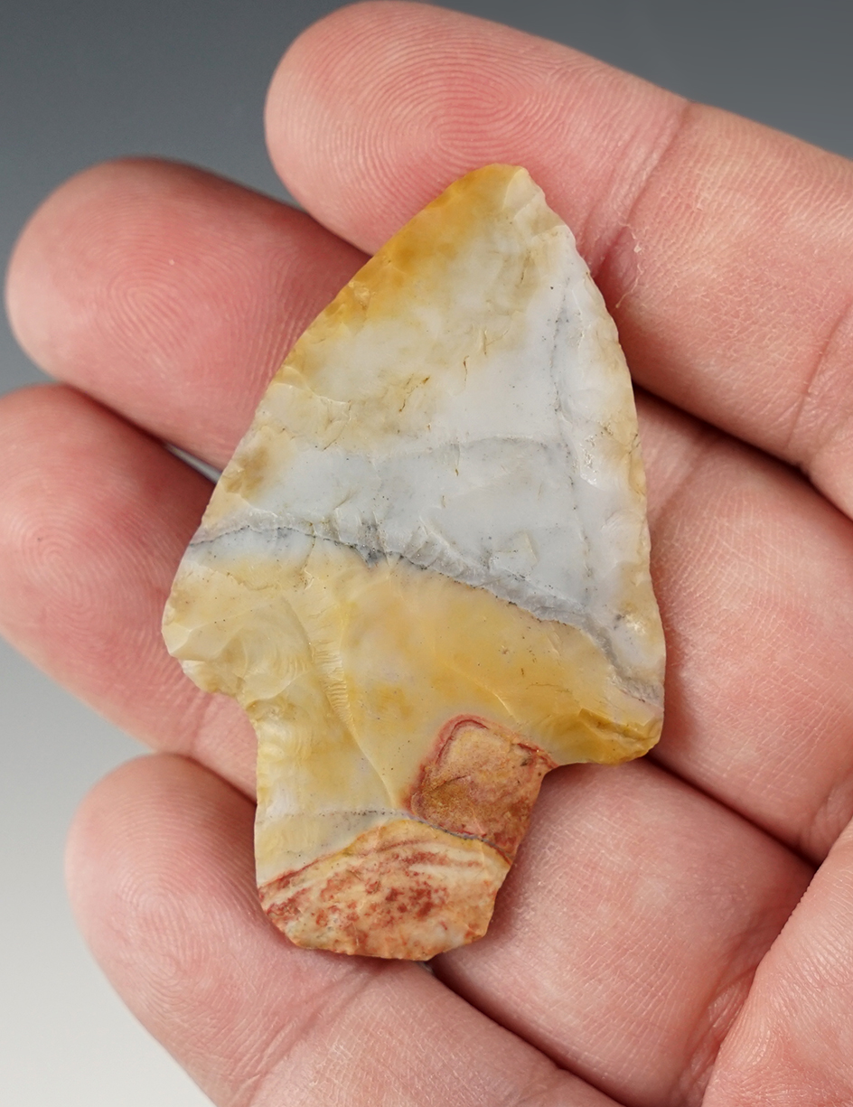 Highly colorful 2 3/16" Ohio Adena made from Flint Ridge Flint.