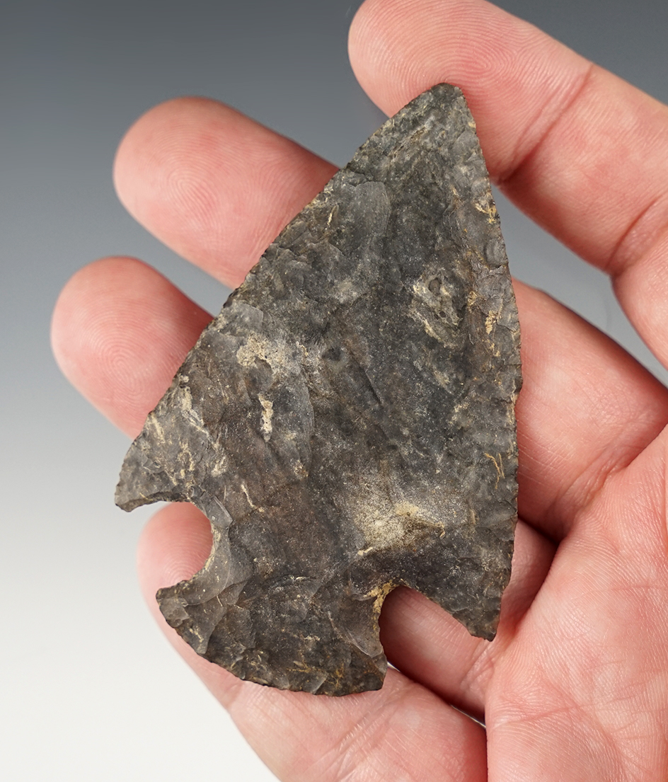 3" Hopewell made from patinated Coshocton Flint. Found in Tuscarawas Co., Ohio.
