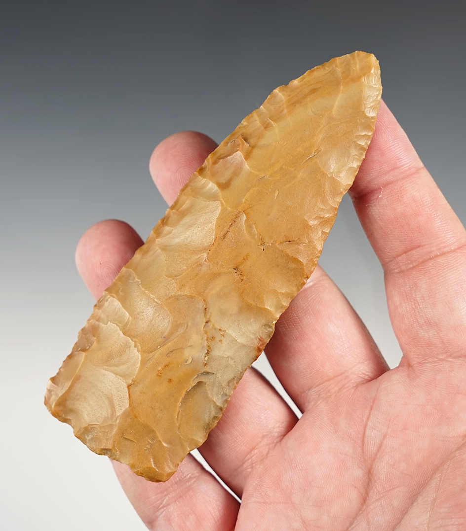 4 1/2" Archaic Knife - Clermont Co., Ohio. Made from Carter Cave Flint. Bennett COA.