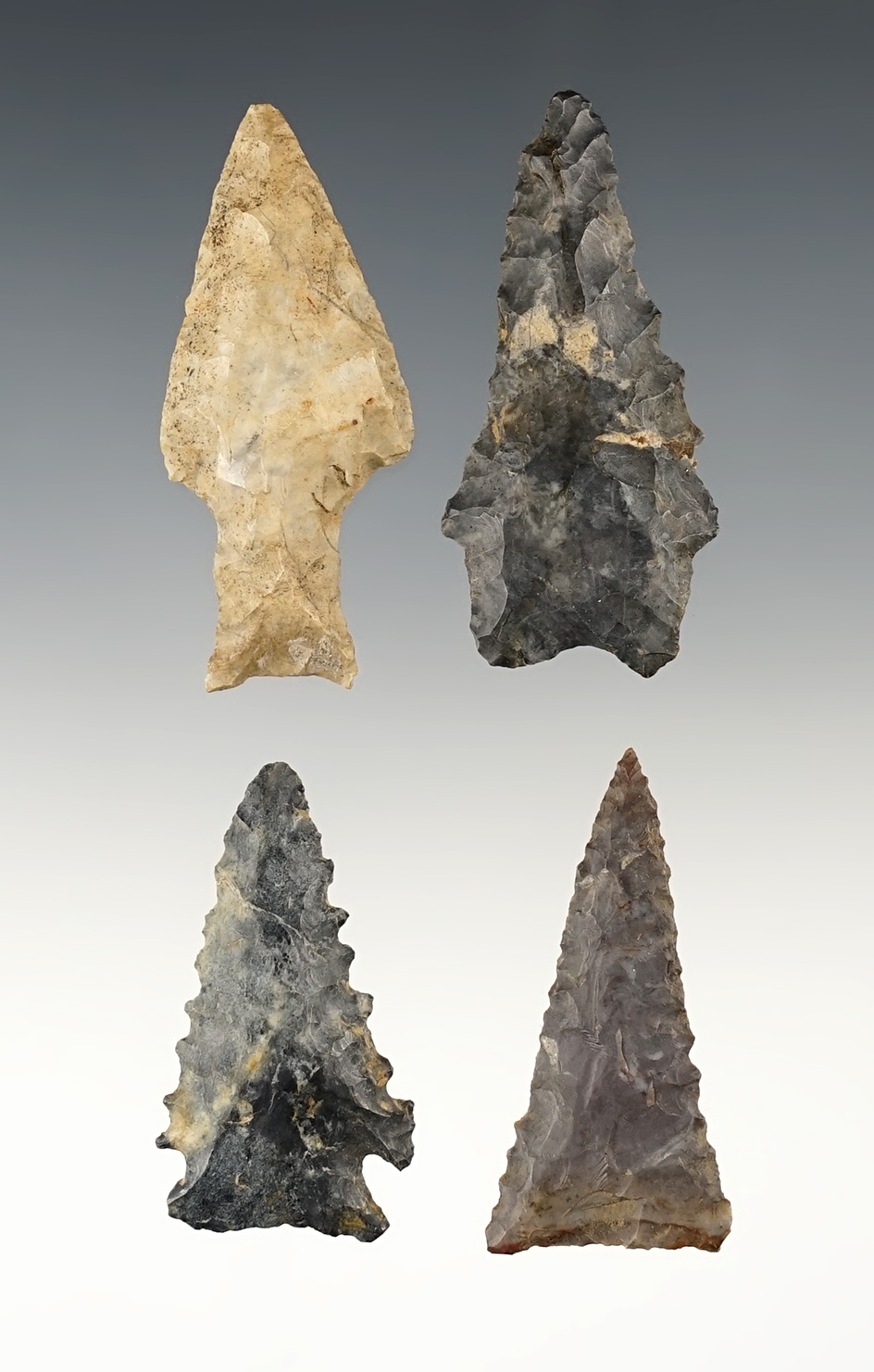 Set of 4 assorted points found in Stark Co., Ohio. The largest is 2 1/16".