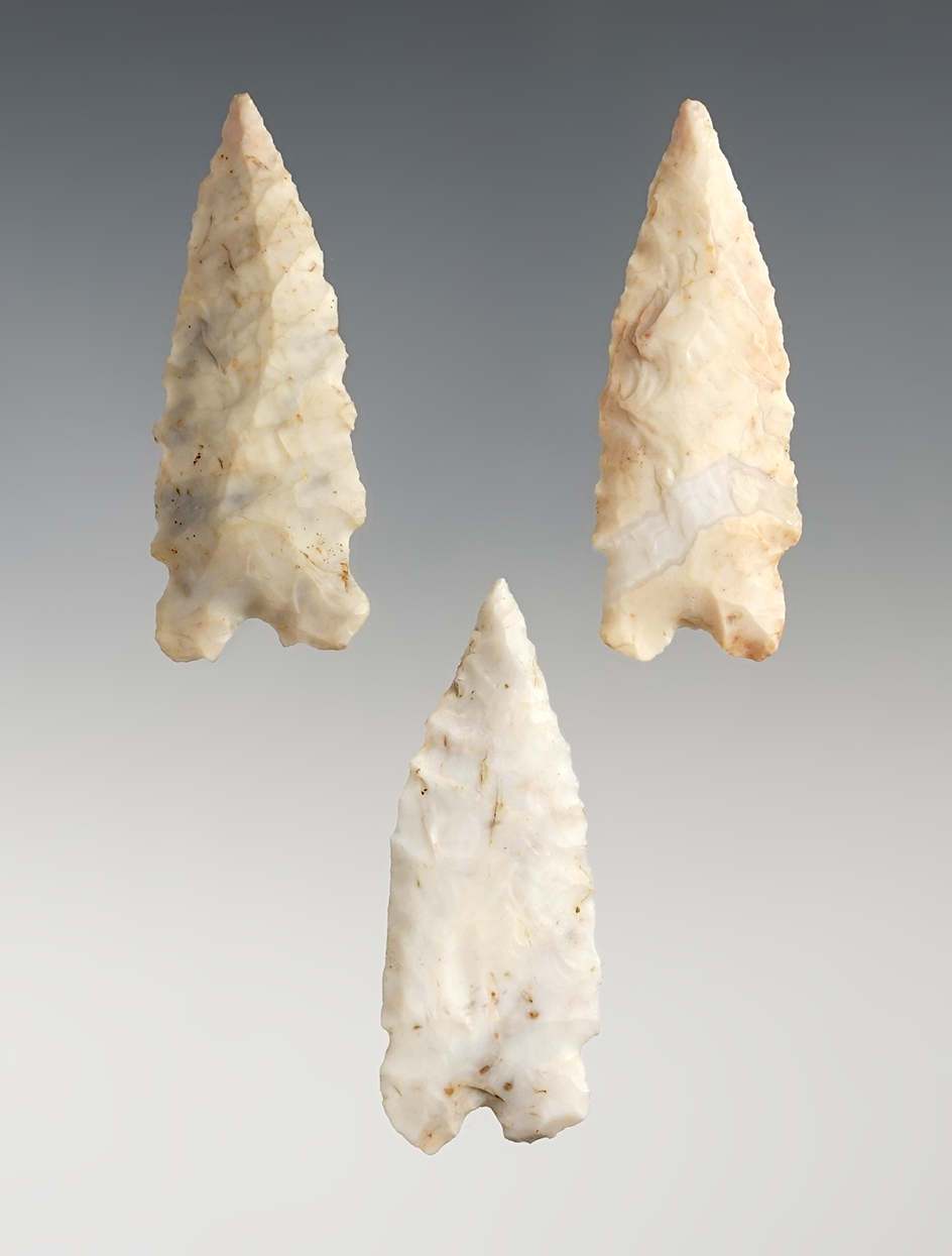 Set of 3 Finely flaked St. Albans Bifurcates - Knox Co., Ohio. Both are Ex. Terry Reed. 