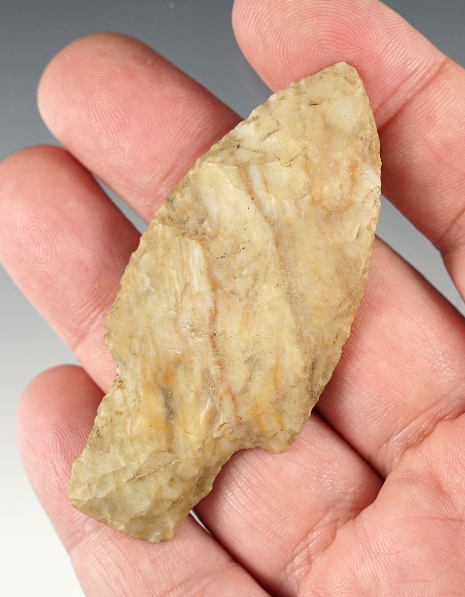 Nice 2 13/16" Adena made from rare Plum Run Flint. Found in Stark Co., Ohio. 