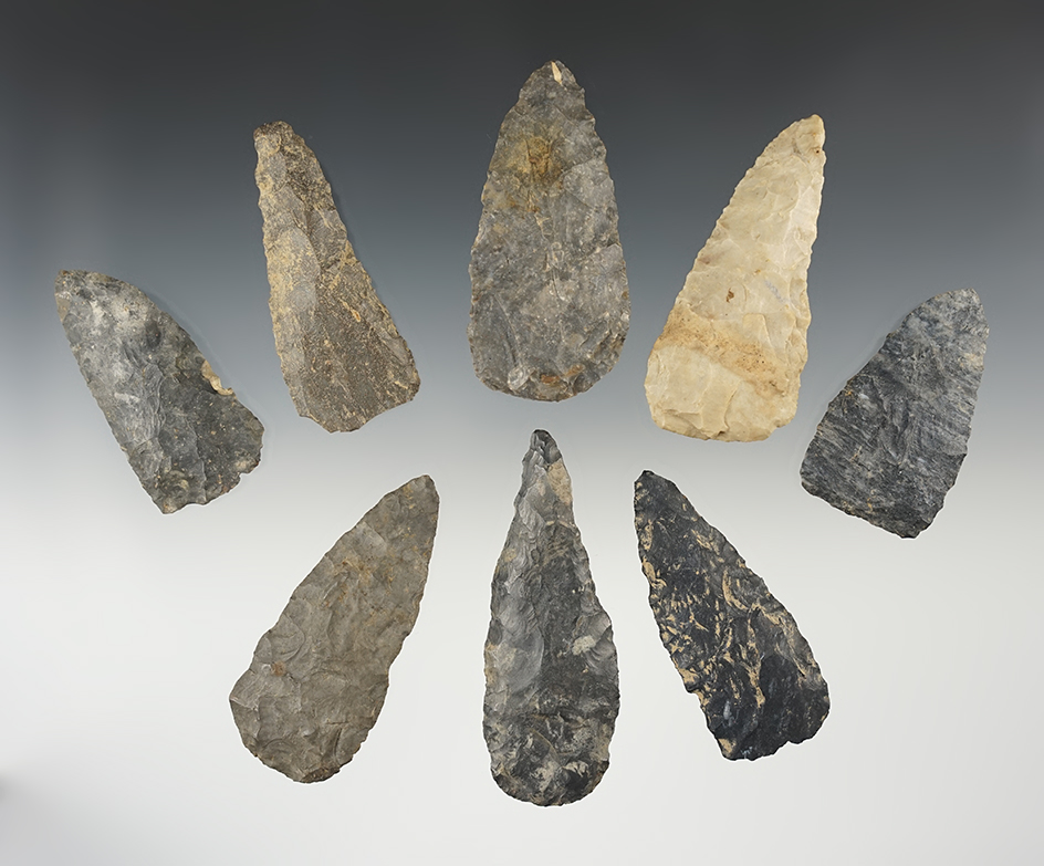 Set of 8 nice Blades found in Stark Co., Ohio. The largest is 3 3/16".