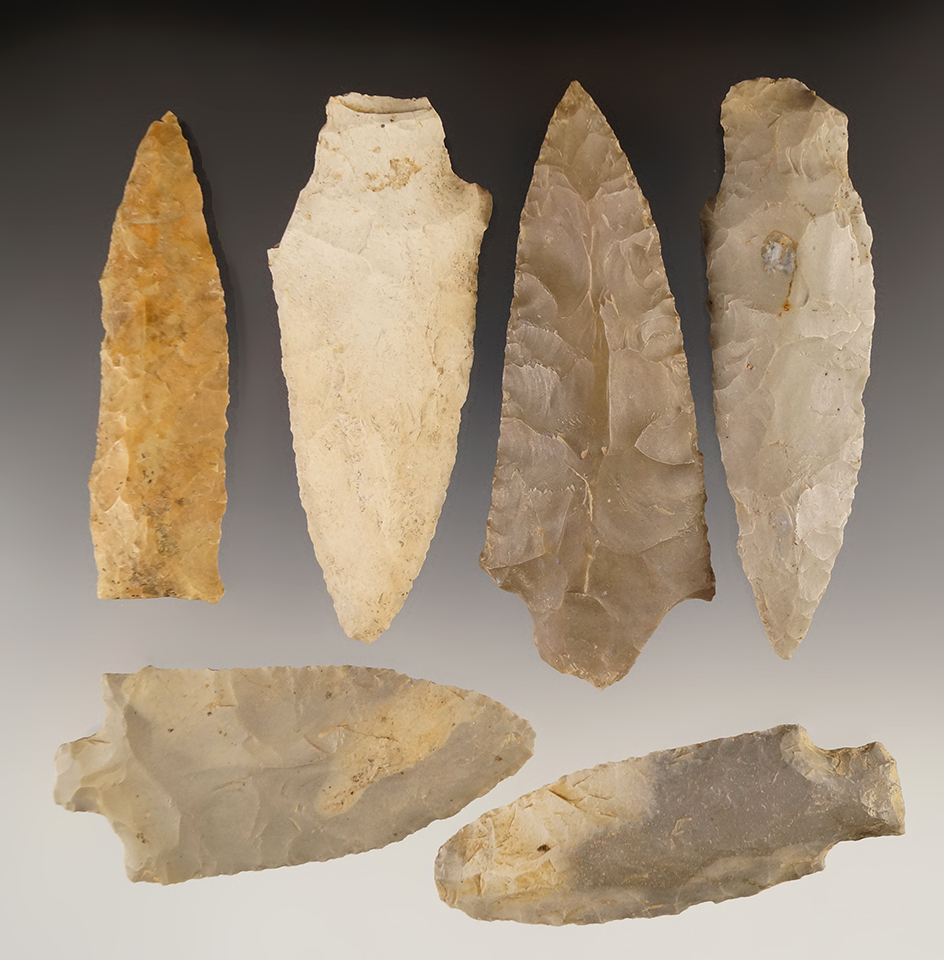 Set of 6 Points found in Trigg Co., Kentucky. The largest is 3 13/16".