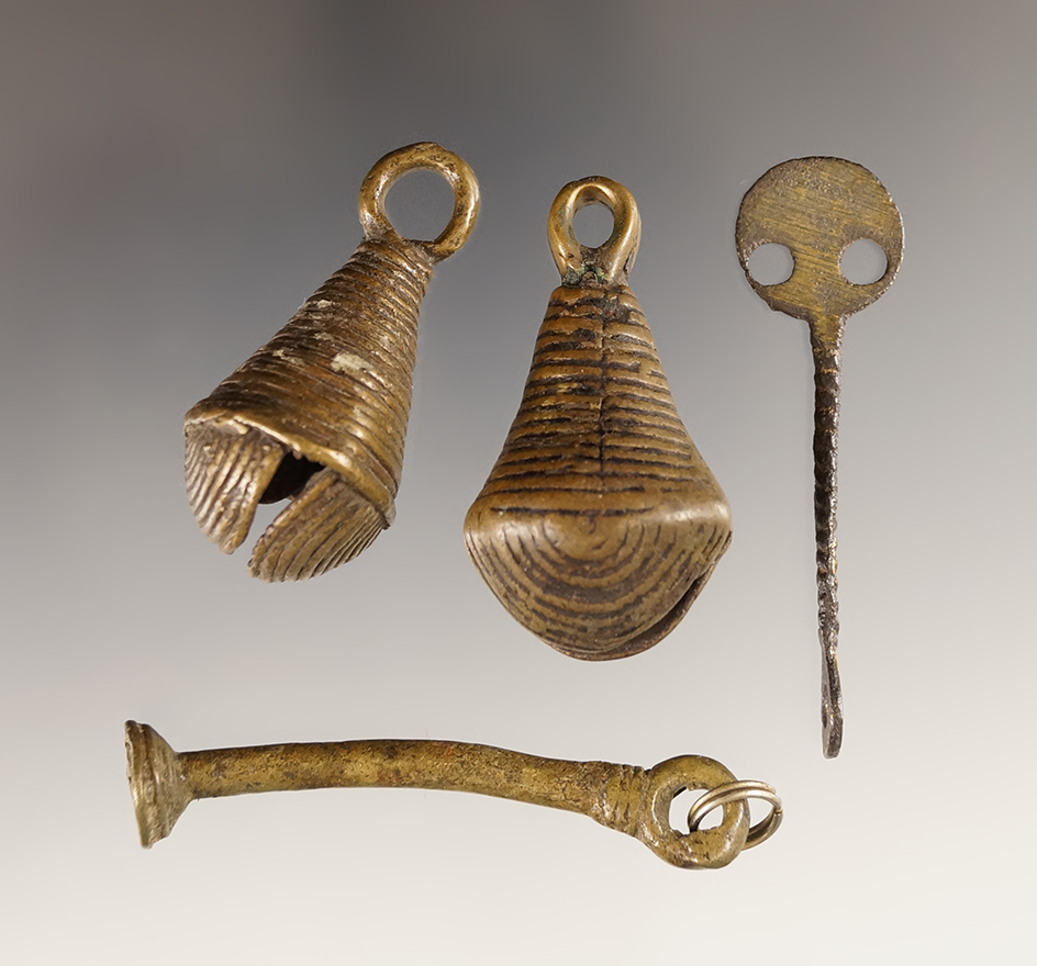 Set of PreColumbian metal artifacts including two bells.