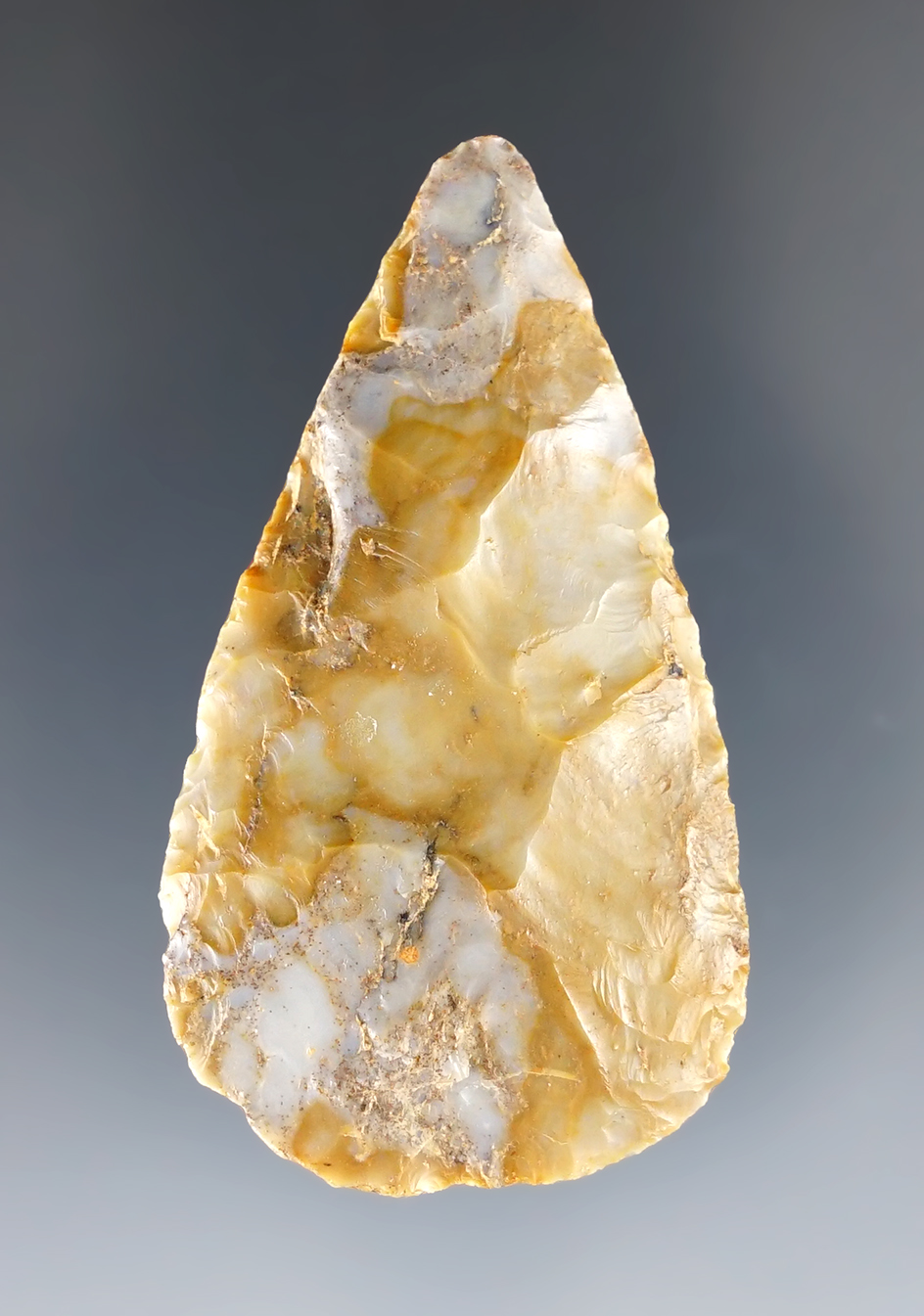 2 1/16" colorful Adena Blade found in Gratiot, Licking Co., Ohio. Ex. Bob Converse collection.