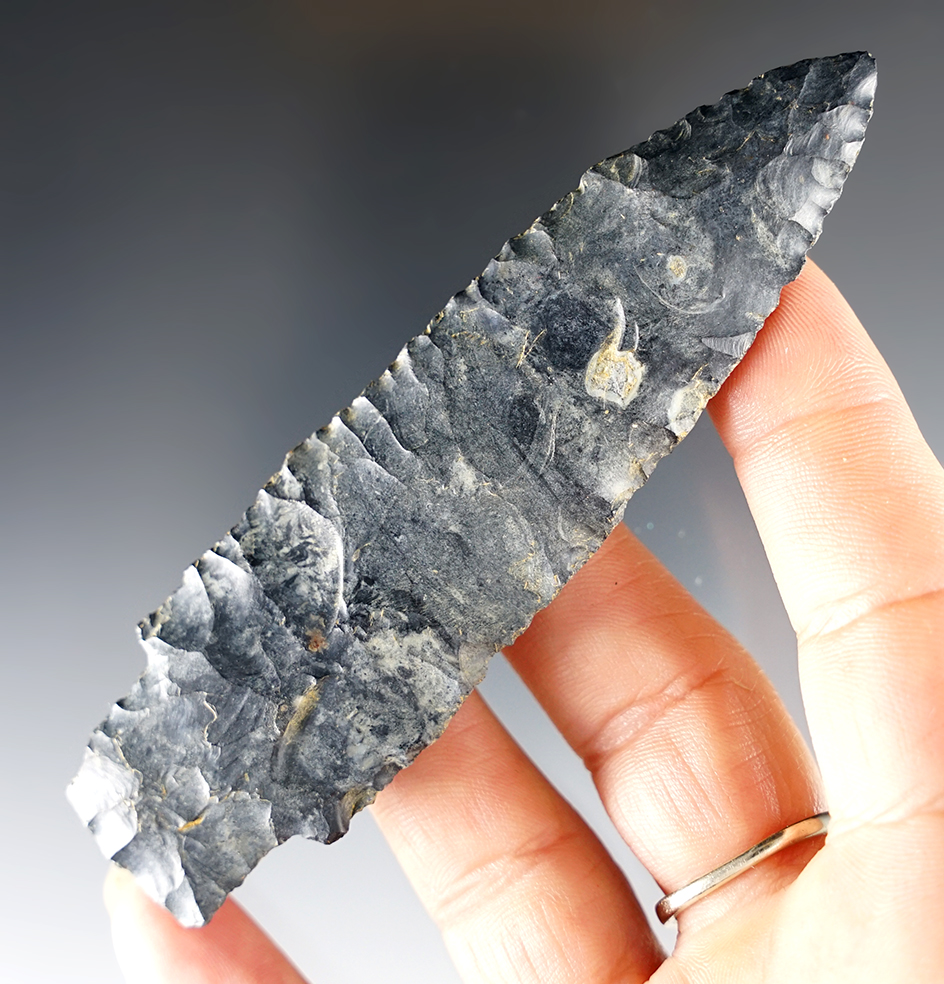 4 1/8" Well made Stemmed Lance found in Ashland Co., Ohio by Route 250. Ex. Dan Rosette.