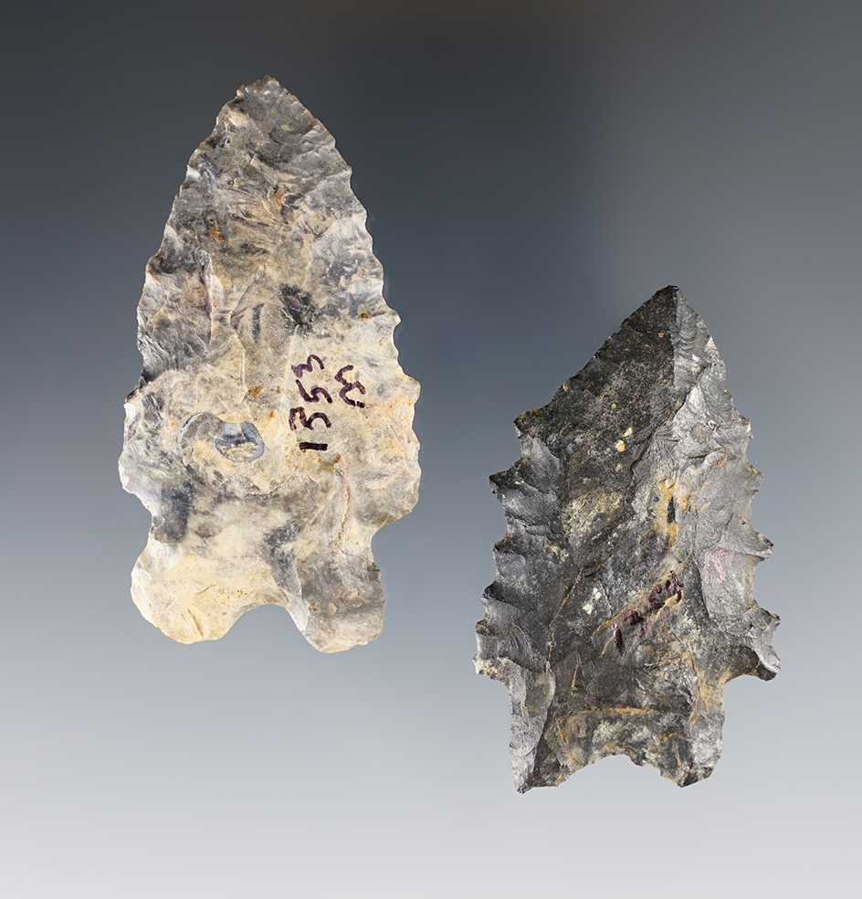 Pair of well made Ohio Bifurcated points including a Kirk and a MacCorkle. Ex. Jon Dickinson.