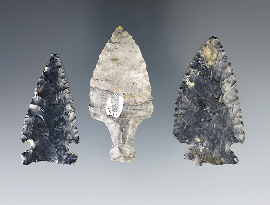 Set of three nice Coshocton Points found in West Bedford, Coshocton Co., Ohio. 