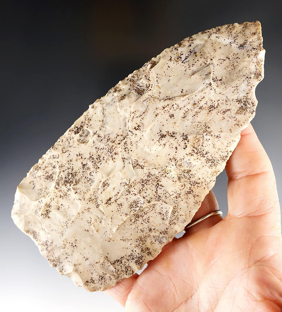 Large 5 5/8" Ohio Blade made from Flint Ridge Flint. Shows excellent age on surface.