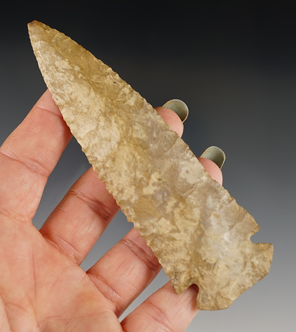 4 1/2" Dovetail made from Ft. Payne Chert, found in Tennessee. Comes with a Bennett COA.