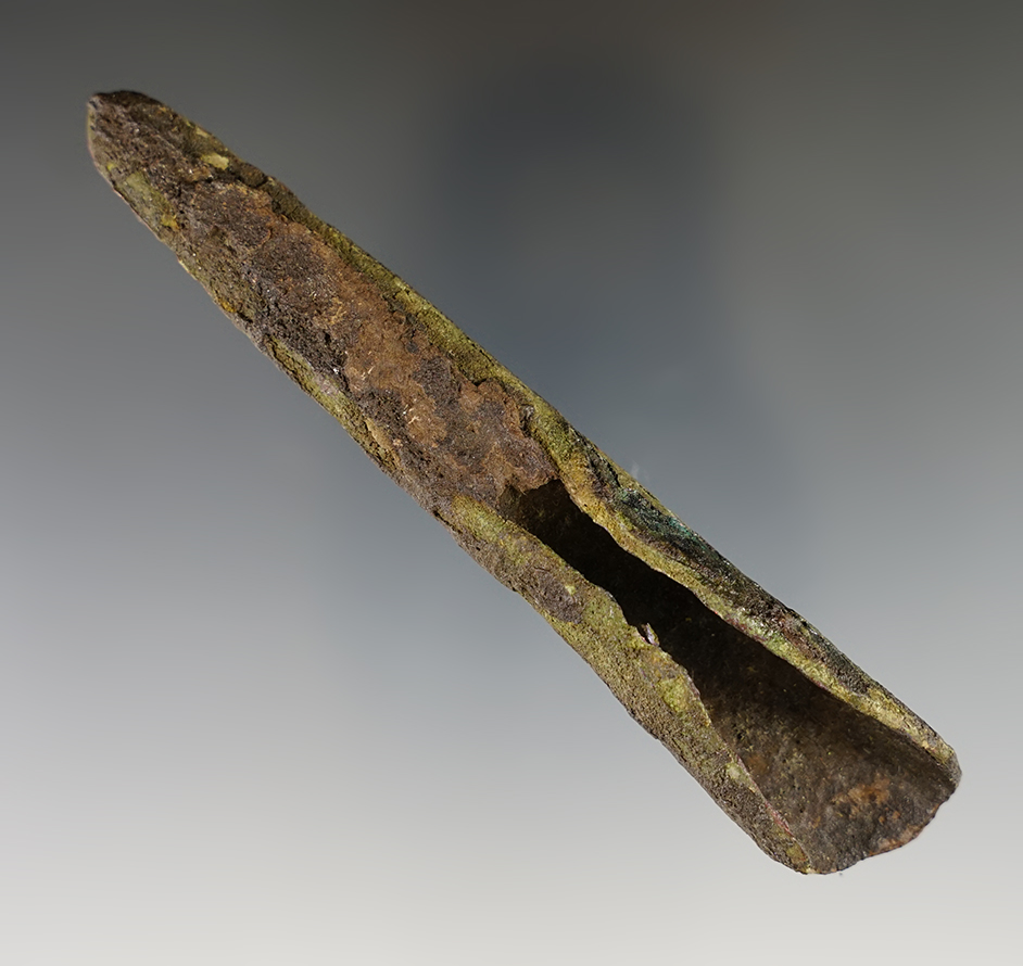 4 1/2" Old Copper Culture socketed spear point recovered in Racine Co., Wisconsin.