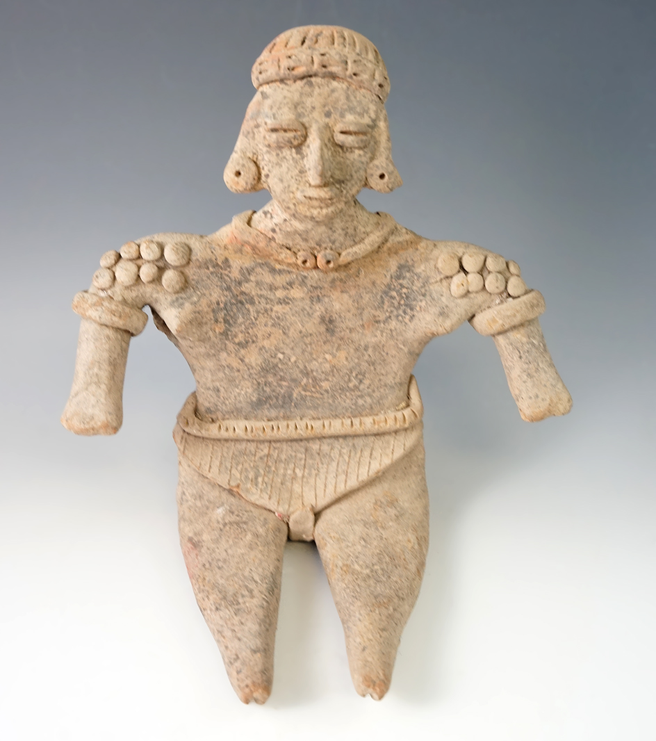 Large and nice! 8" tall by 7 1/2" wide pre-Columbian seated flat figure that is very well styled.