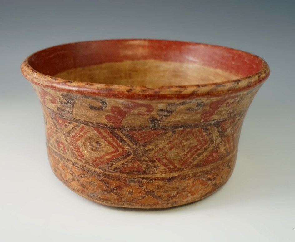 6 3/8" Wide by 3" Tall nicely decorated Mayan Bowl found in Guatemala.