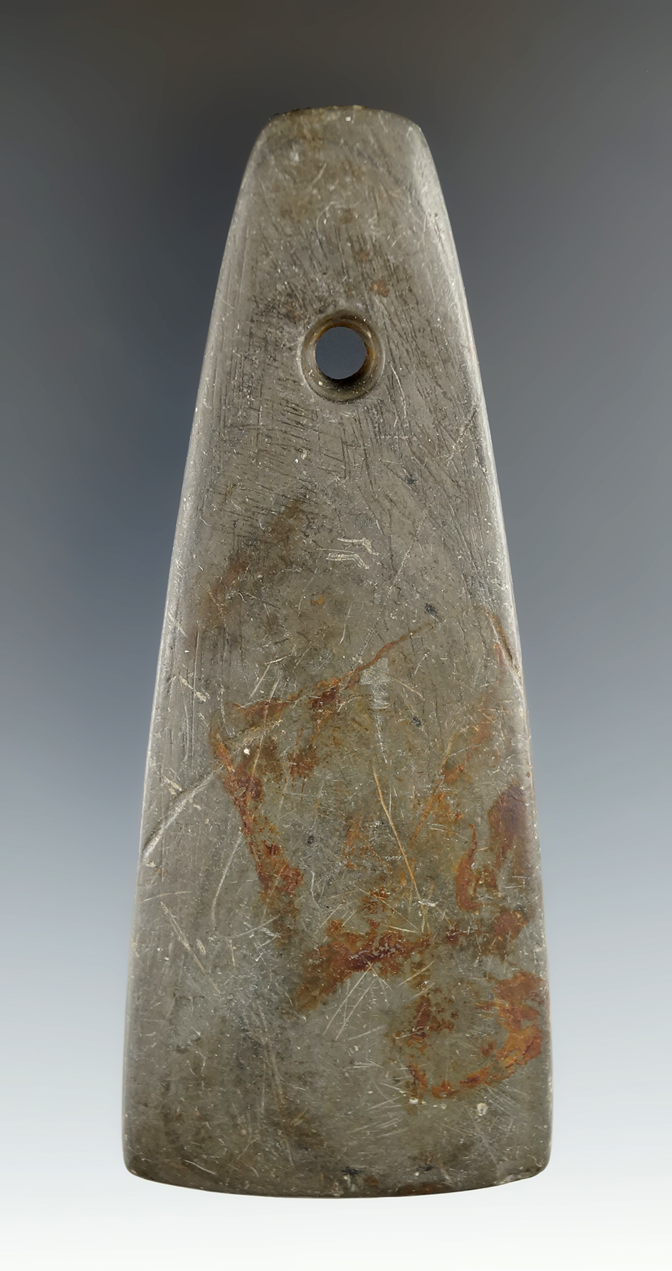 4 1/16" Hopewell Trapezoidal Pendant found in 2005 by Steven Bailey in Union Co., Ohio