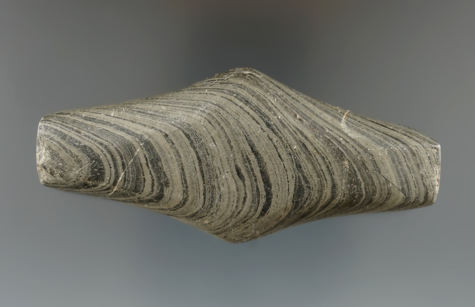 3 3/8" Expanded Center Gorget. Drilling started on one side. Lorain Co., Ohio. Pictured