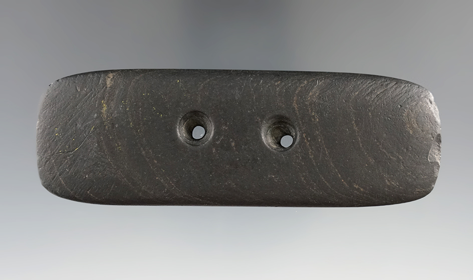 4 3/16" rectangular Gorget made from black slate found in Brown Co., Ohio.