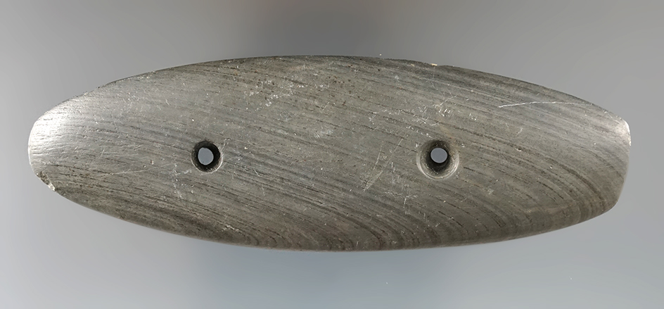 4 5/16" Glacial Kame Banded Slate Bar Gorget - Banded Slate. Found in Henry Co., Ohio