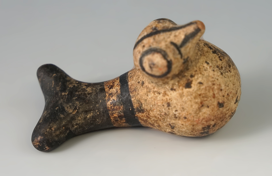 2 5/8" pre-Columbian bird effigy pottery whistle with nice paint on surface - Central America.