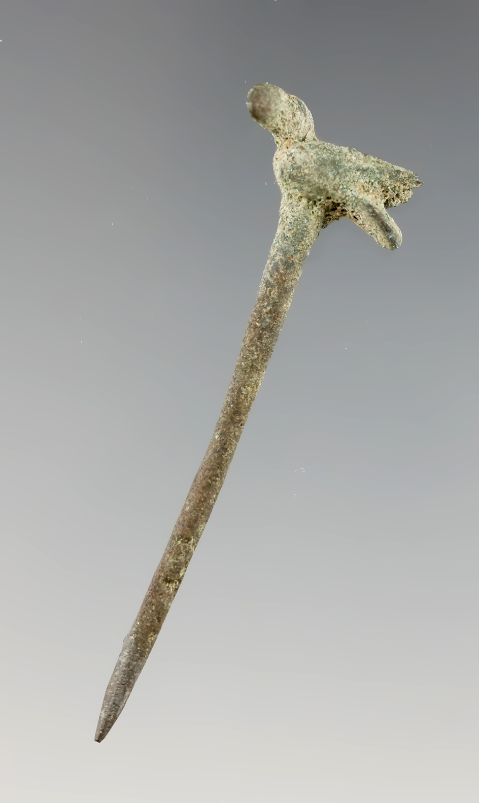 2 9/16" enhanced bronze zoomorphic Tupi pin depicting a toucan from the Inca culture, Peru.