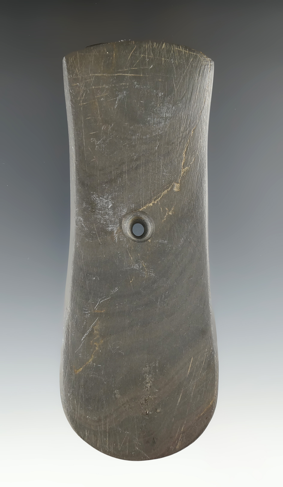 5 1/4" Adena Keyhole Pendant made from red and black Banded Slate, found in Richland Co., OH