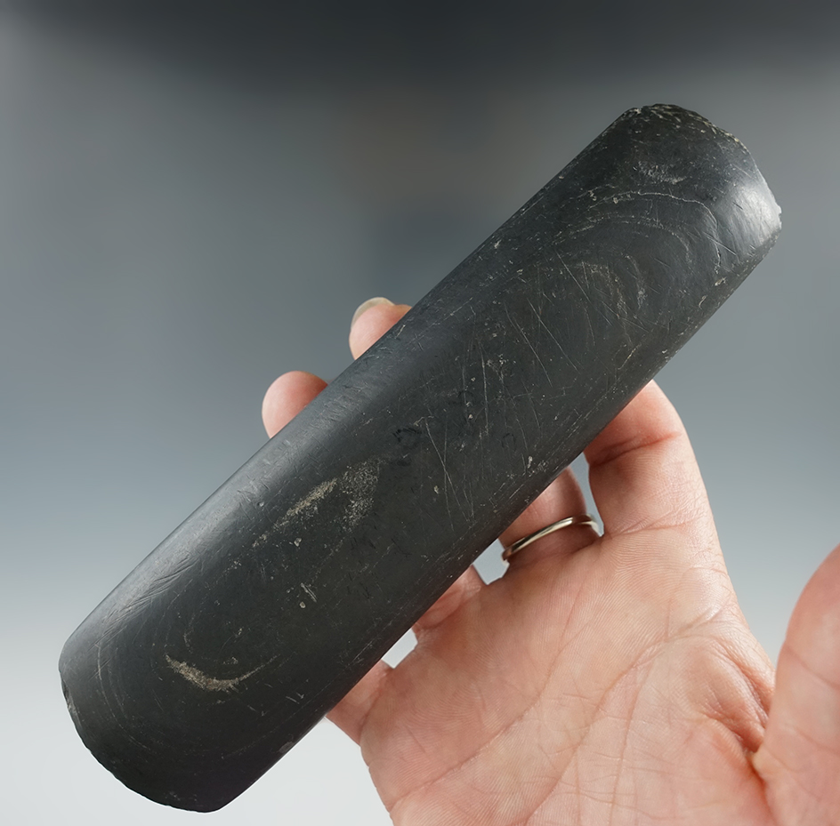 6 1/4" highly polished rare style double bit slate Celt found in Delaware Co., Ohio.