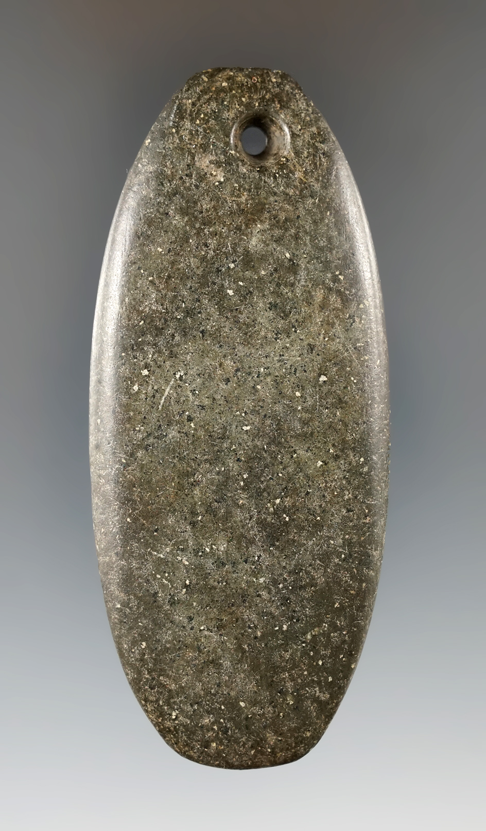 3 3/8" Hopewell Ovate Pendant made from Hardstone, found in Scioto Co., Ohio. Ex. Converse